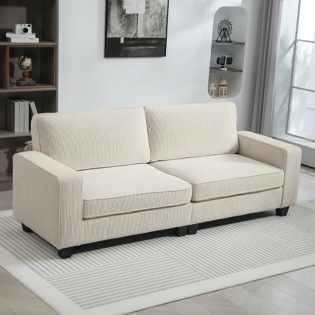 HOMCOM Canapea cu 3 Locuri cu Husă de Cord, Canapea de Sufragerie cu Arc de Înaltă Calitate, până la 400 kg, 227 x 84 x 87 cm, Crem | Aosom Romania