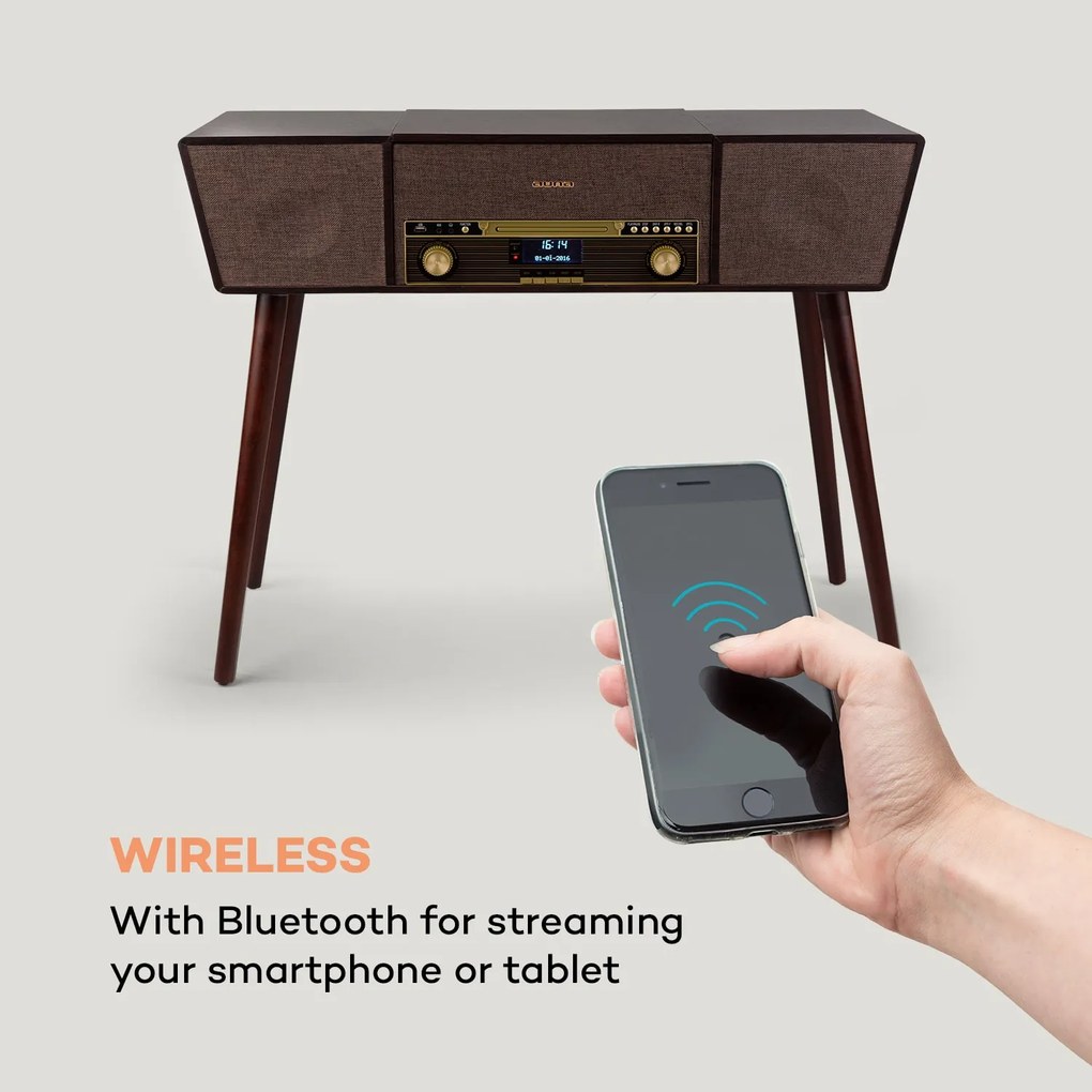 Auna Belle Epoque 1912, gramofon retro, CD, BT, USB, DAB+/FM, maro