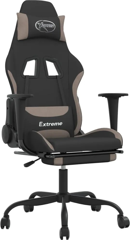 vidaXL Scaun de gaming cu taburet, negru și gri taupe, textil