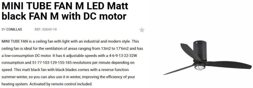 Lustra cu Ventilator si telecomanda MINI TUBE M LED negru mat