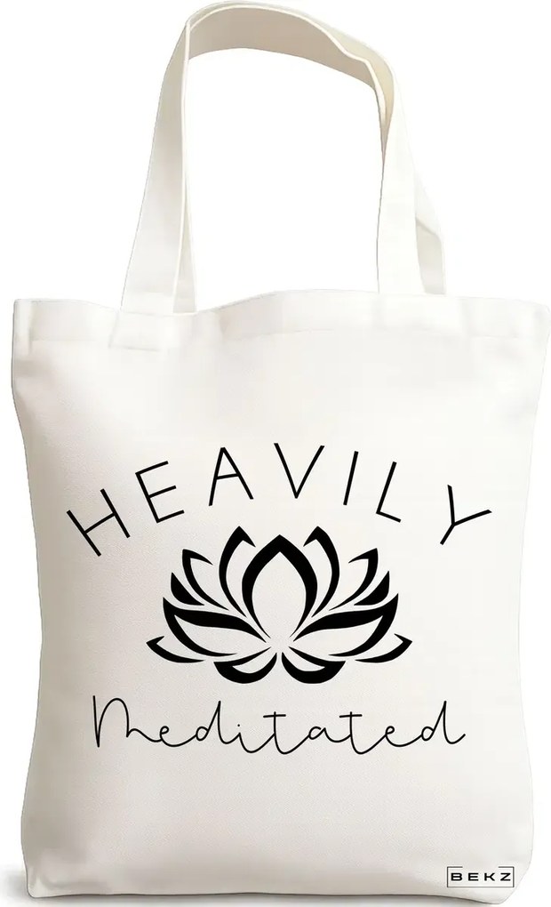Sacosa de Panza pentru Cumparaturi, Geanta Tote Yoga Havily Meditated, 38x34.5 cm, Alba, BEKZ®