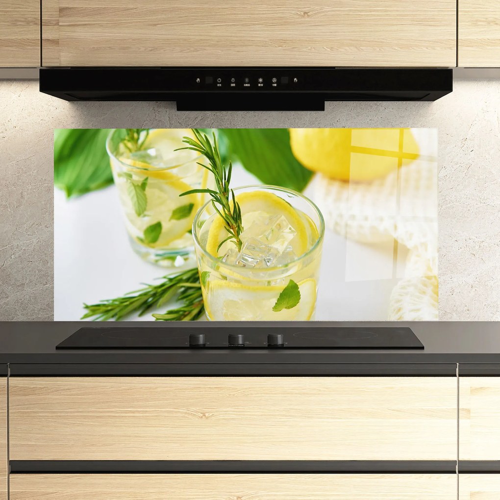 Panou Sticla Bucatarie, 60x150cm, Protectie aragaz, Antistropi, Termorezistent, Alimente, Bauturi, Lemon Rosemary Drink