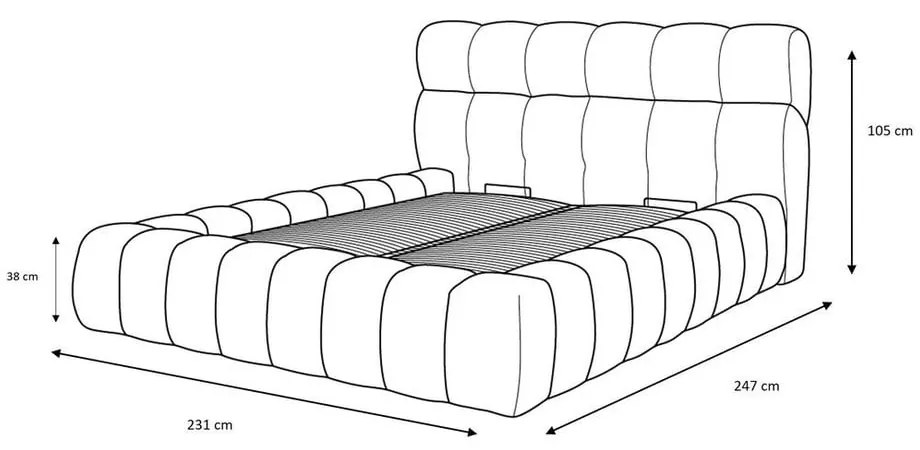 Pat matrimonial bej tapițat cu spațiu de depozitare cu somieră 180x200 cm Mont Blanc – Bobochic Paris