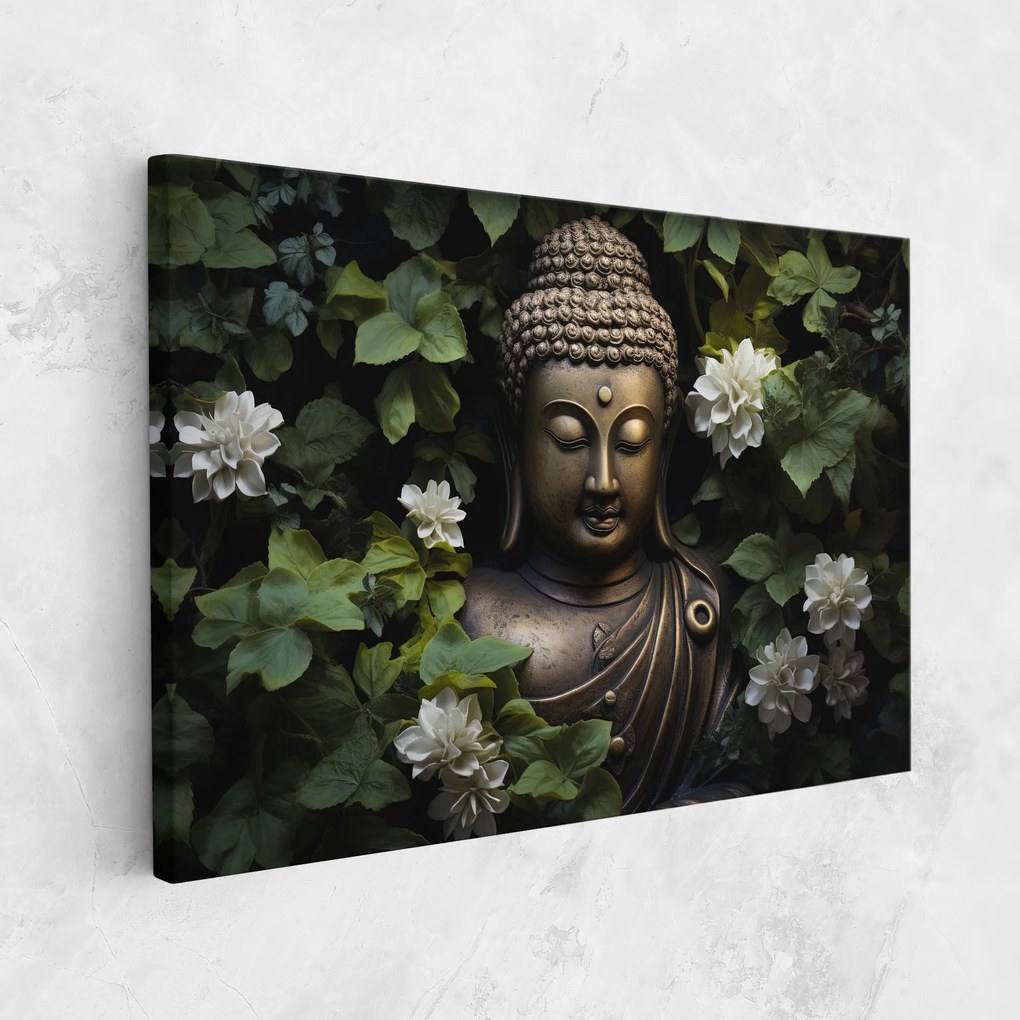 Tablou Canvas, 50x70cm, Dormitor si Living, Moderne, Buddha, White Flowers Buddha