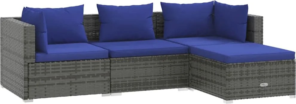 vidaXL Set mobilier de grădină cu perne, 4 piese, poliratan, gri