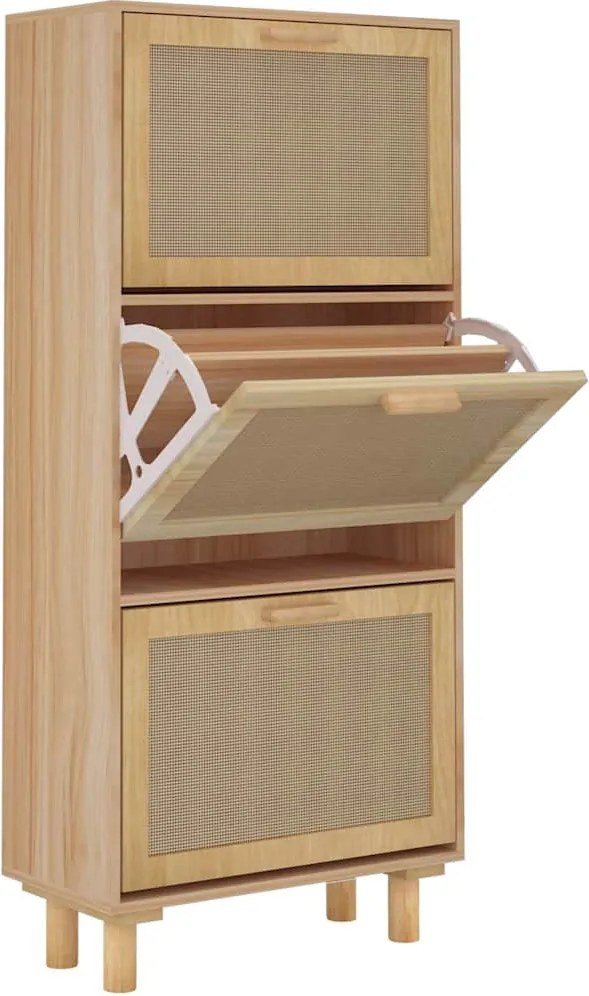 vidaXL Pantofar, maro, 52x25x115 cm, lemn prelucrat și ratan natural