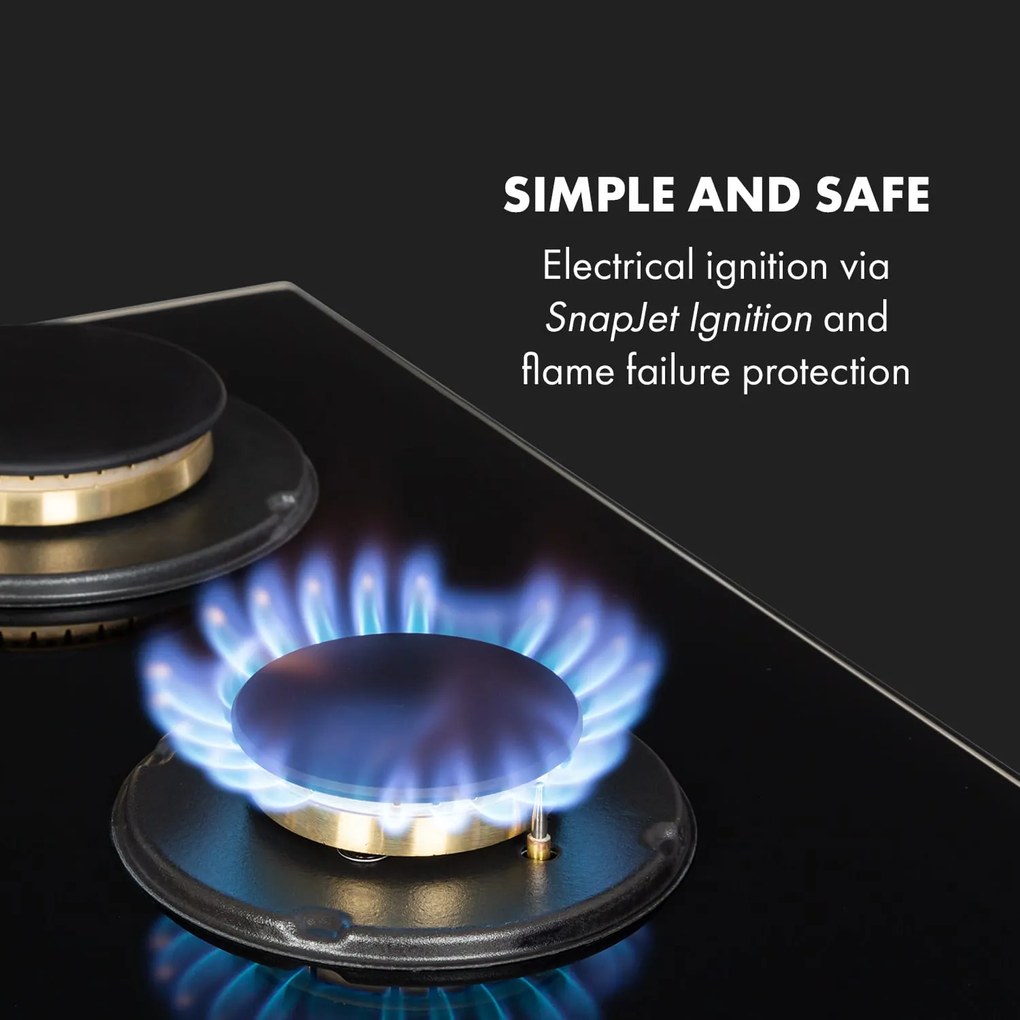 Goldflame 5, plită pe gaz, 5 arzătoare din aramă, ceramică din sticlă, negru