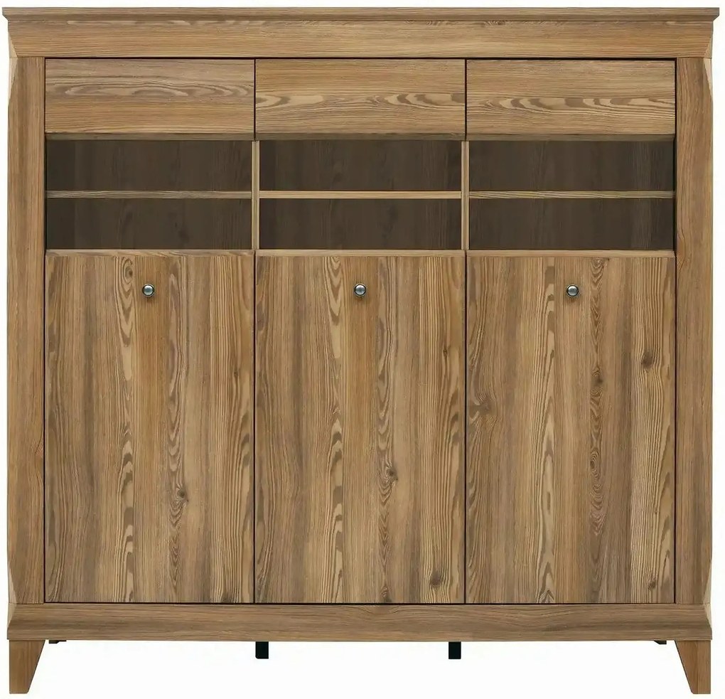 Vitrina BERGEN REG3W, stejar, PAL/sticla securizata, 156x47x151 cm