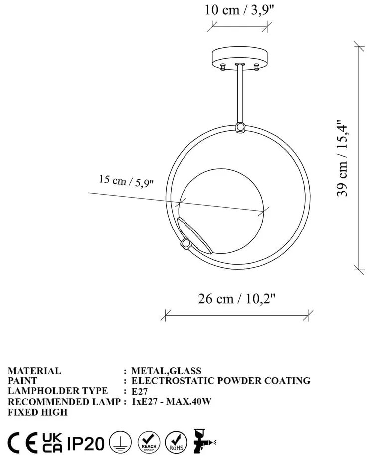 Plafonieră aurie cu abajur din sticlă 39x26 cm Dolunay – Opviq lights