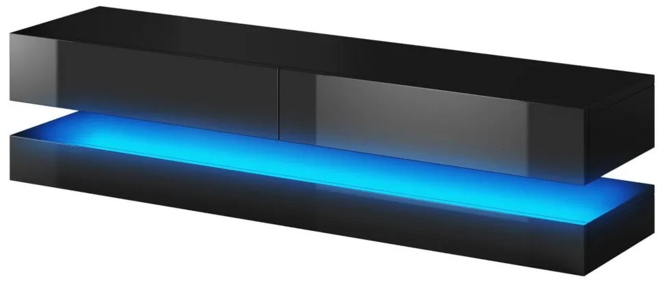 Expedo Comoda TV FLYNT, 140x10/15x34, negru/negru lucios + LED