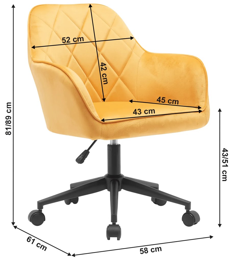 Scaun de birou, tesatura de catifea galben negru, SORILA NEW