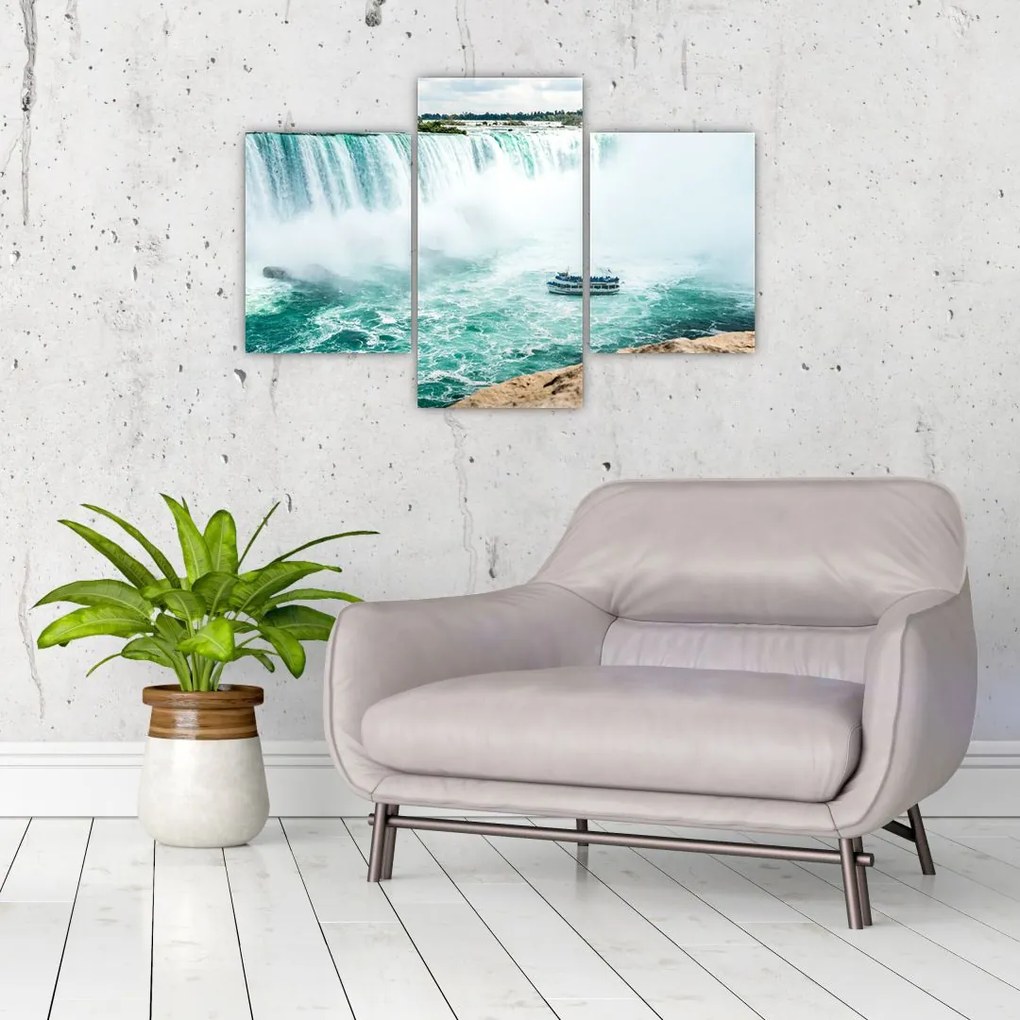 Tablou cu cascadele și corabie (90x60 cm)