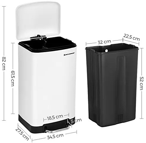 Coș de gunoi cu închidere lentă SLOW, 30L, alb SongmicsHome