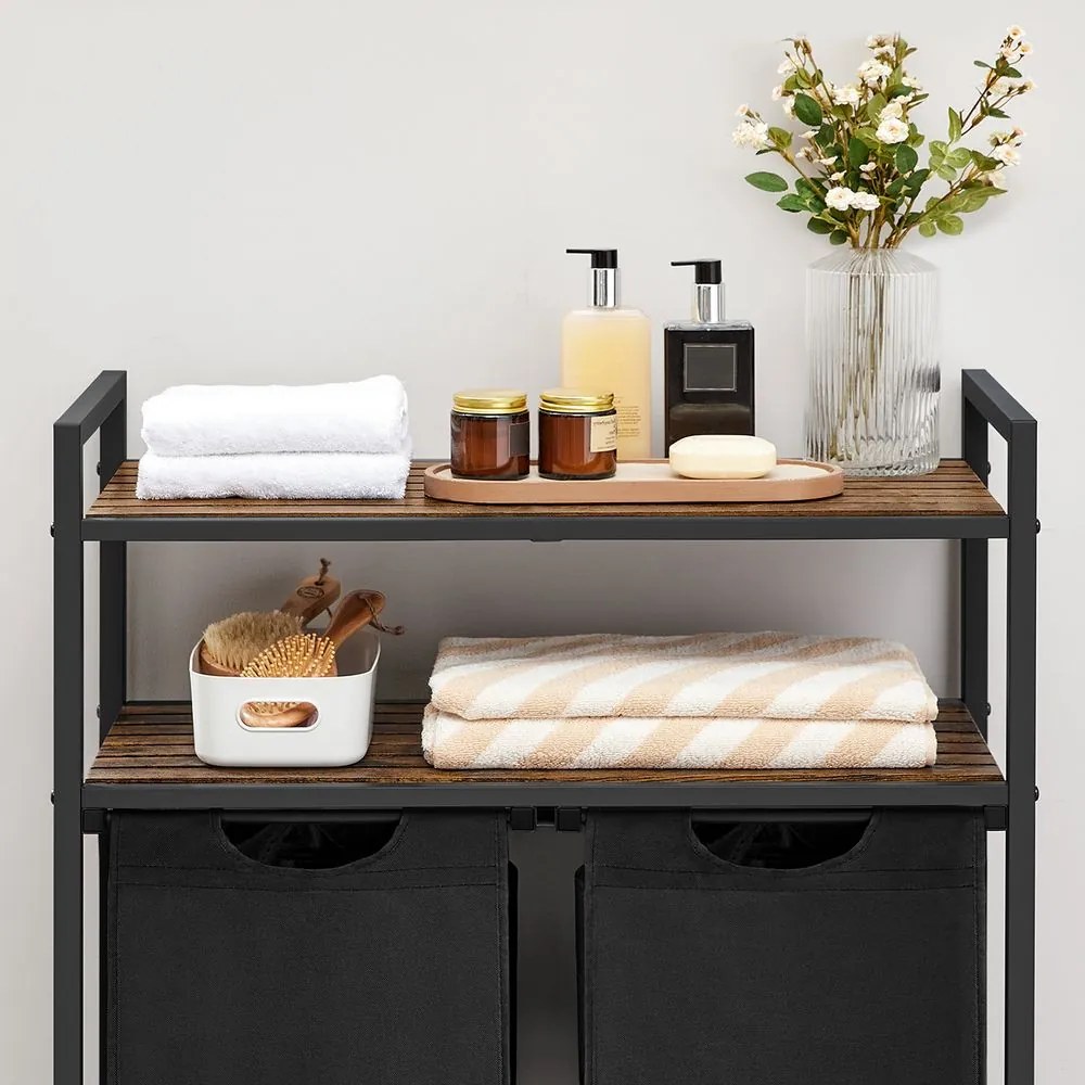 Coș de rufe cu 2 polițe BERGEN, 2x46L, negru/maro Vasagle