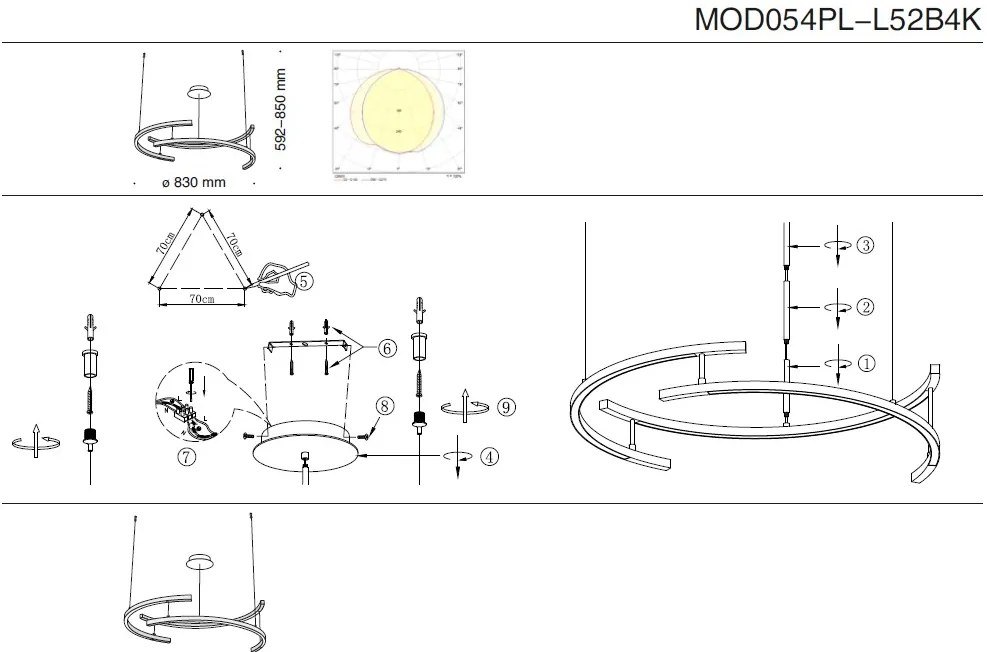 Lustra moderna LED 4000K design minimalist Line negru