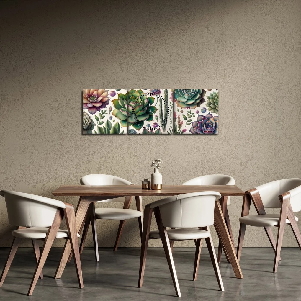 Tablou - Plante suculente (cu ceas) (90x30 cm)