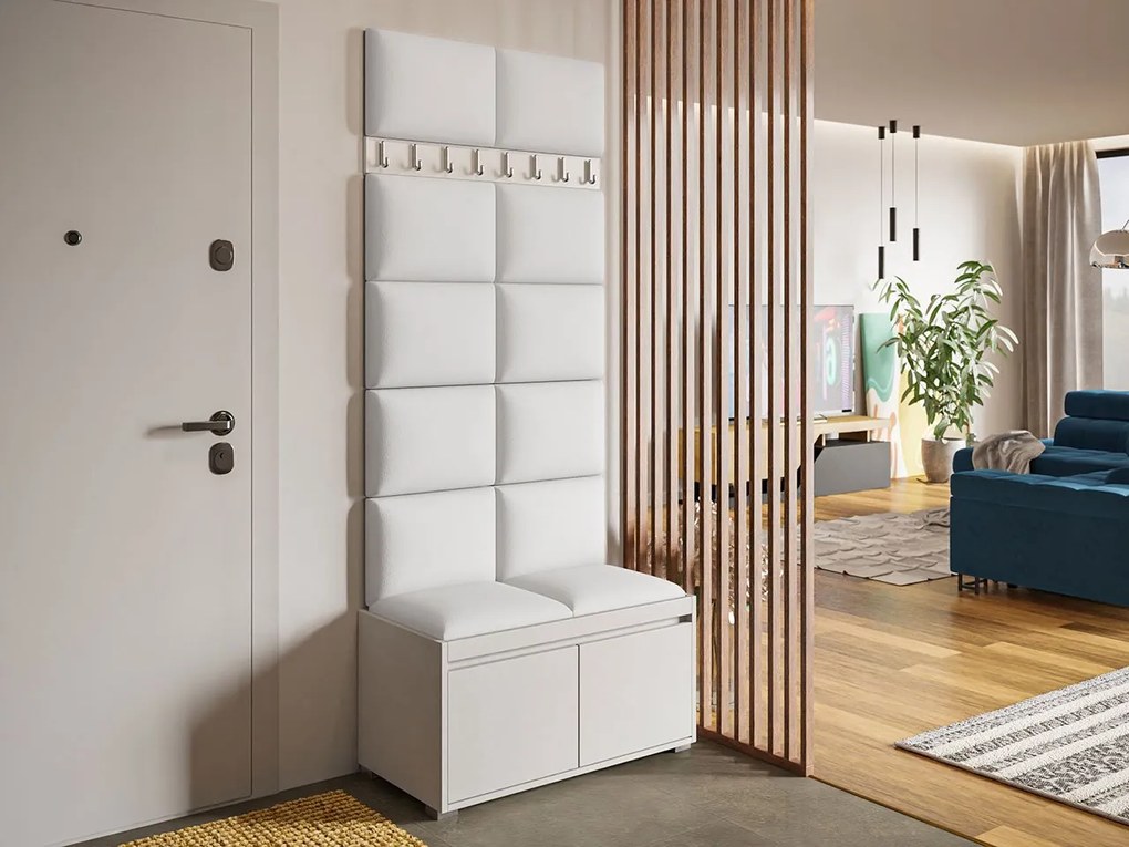 Mobilier pentru hol Kendora 80 (cu 12 buc panouri tapițate Pazara 40x30) (piele ecologică soft 017 (Alb). 1054002