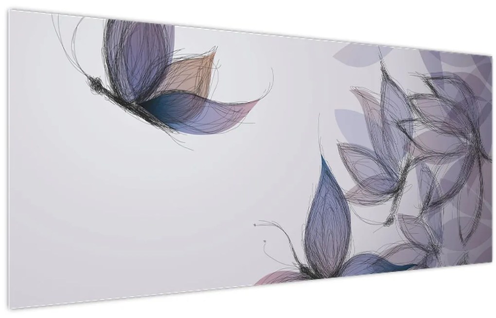 Tablou - Fluturi desenați (120x50 cm)