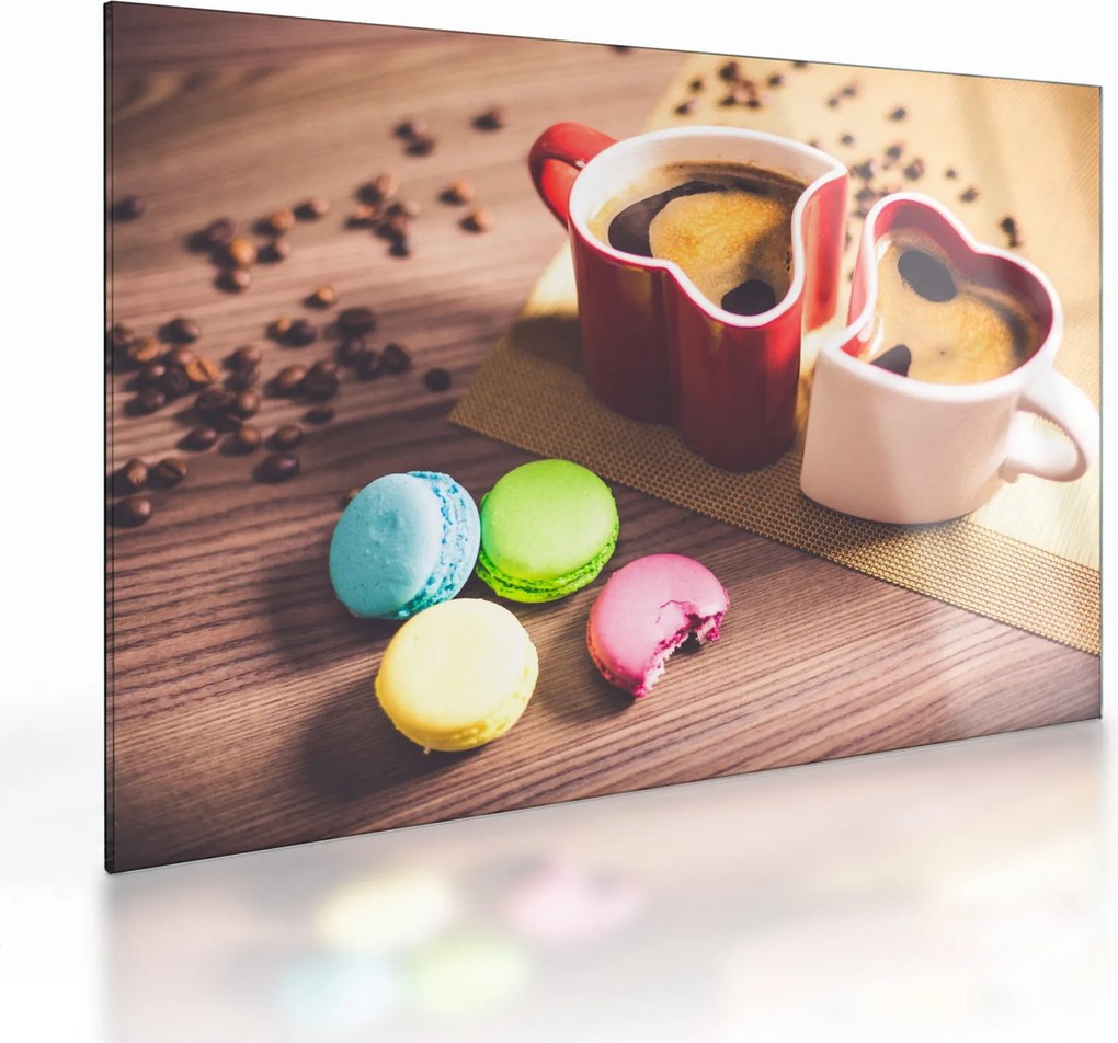 Tablou pe sticlă cu cafea și macarooni (70x50 cm)