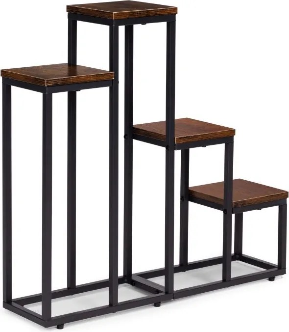 Suport pentru flori Loft - suport metalic pentru flori cu 4 rafturi și decor din lemn