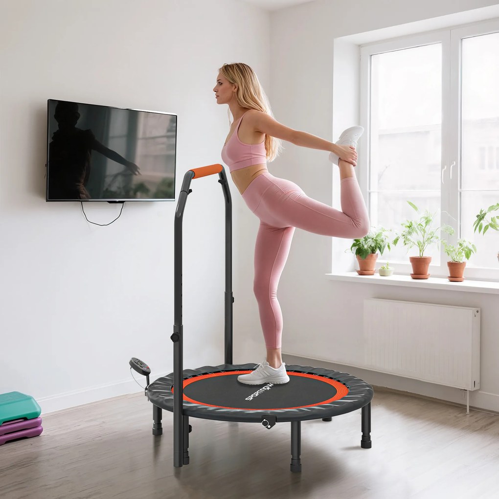 HOMCOM Trambulină Elastică Pliabilă cu Mâner Reglabil și Monitor LCD, Ø102x99-123 cm, Negru | Aosom Romania