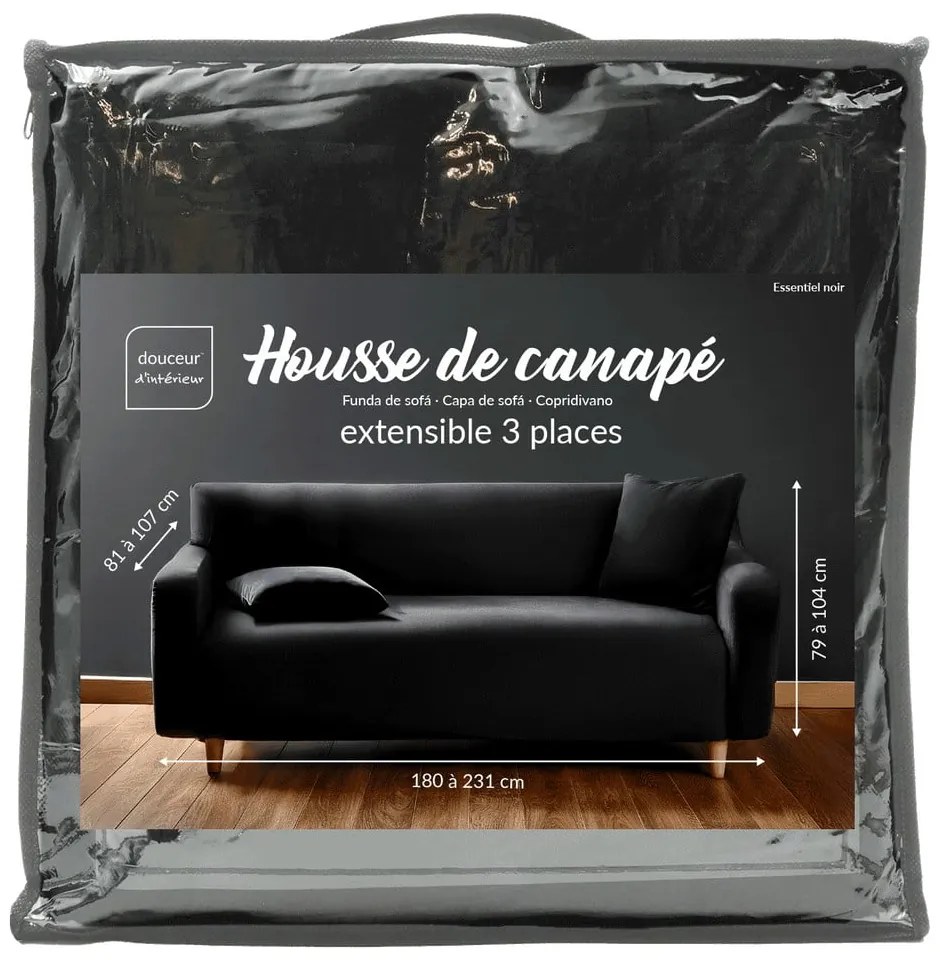 Husă neagră elastică pentru canapea cu 3 locuri Mila – douceur d'intérieur