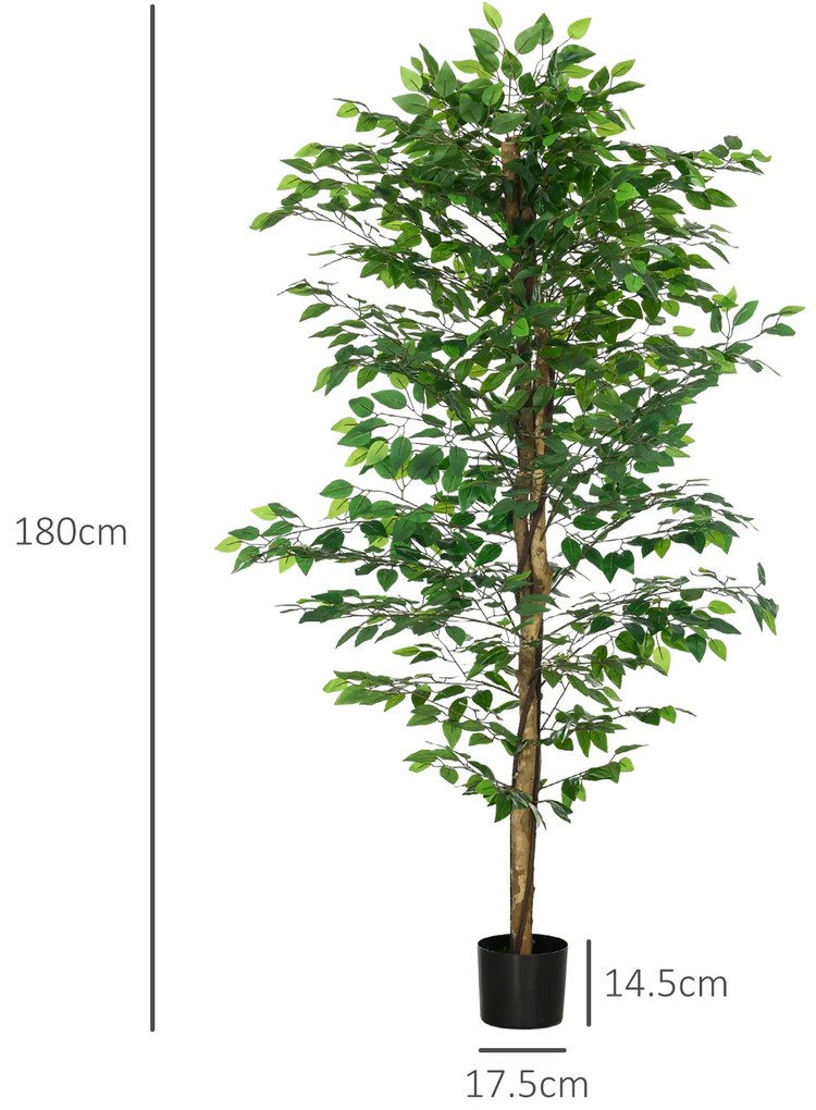 HOMCOM Plantă Artificială de Ficus cu 1260 Frunze, Plantă Artificială cu Ghiveci Inclus, Ø17,5x14,5 cm, Verde | Aosom Romania