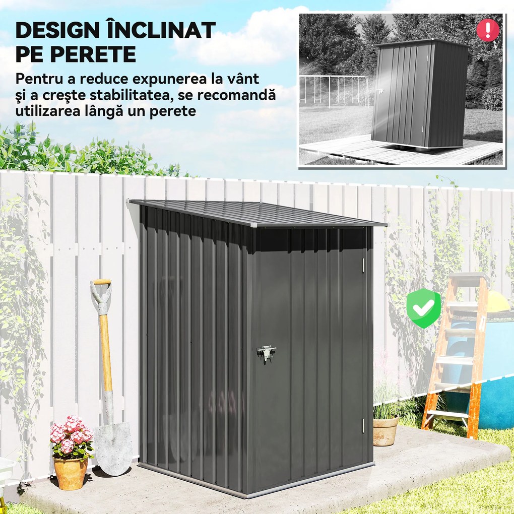 Outsunny Căsuță de Grădină din Tablă de Oțel, Magazie pentru Unelte de Exterior, 100x103x160 cm, Gri | Aosom Romania