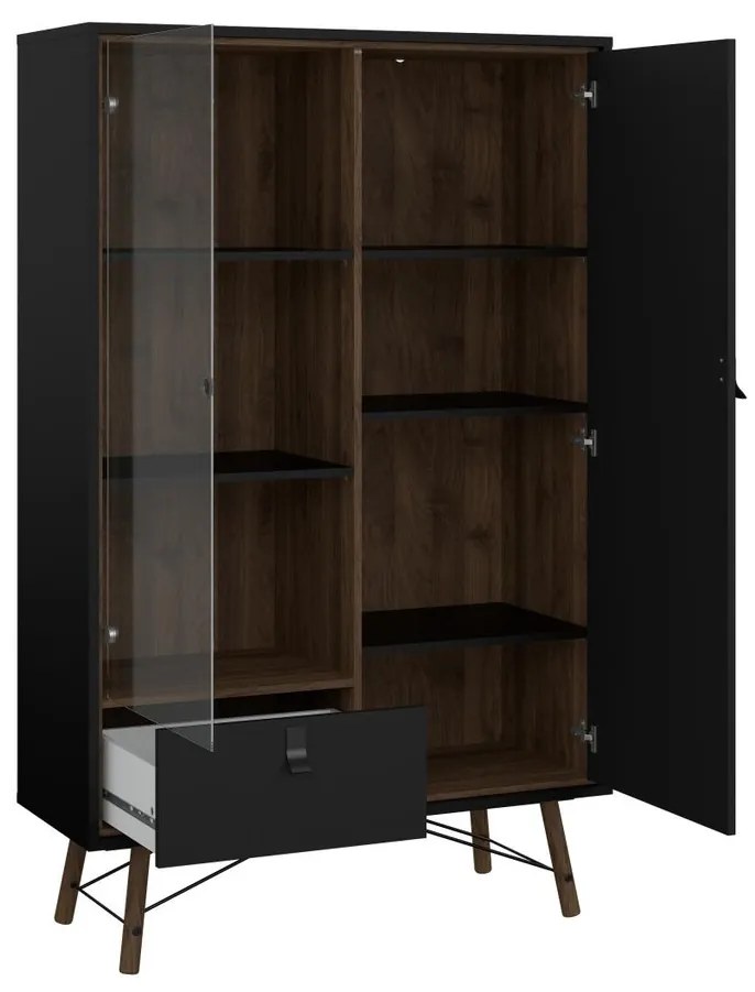 Vitrină Rain, negru mat / nuc