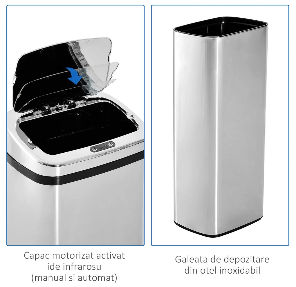 HOMCOM cos de gunoi cu senzor inox elegant 50L cu infrarosu | Aosom Romania