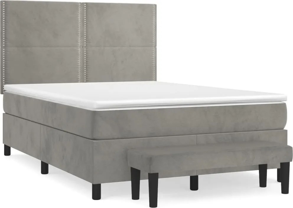 vidaXL Pat box spring cu saltea, gri deschis, 140x200 cm, catifea