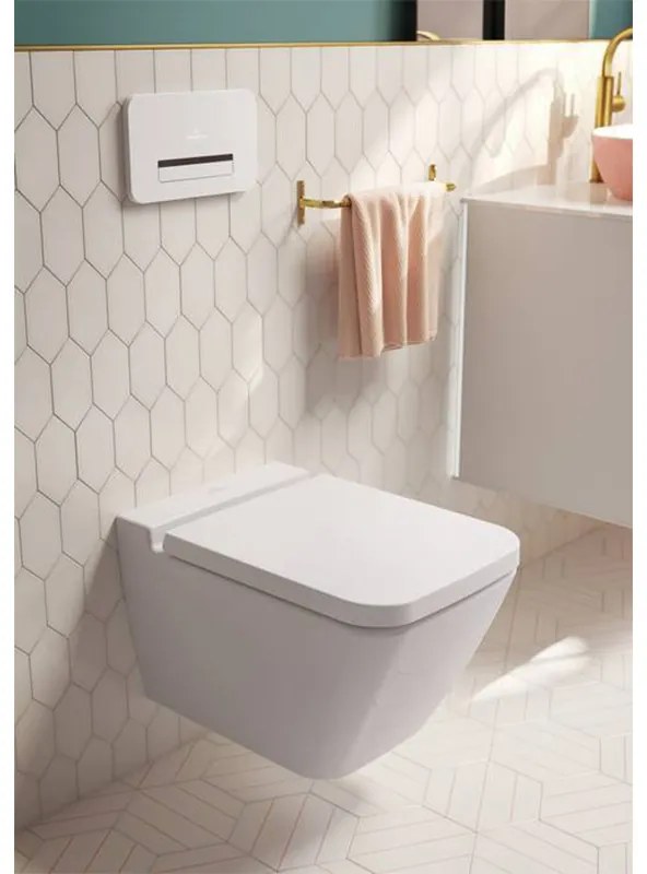 Set vas wc suspendat, Villeroy & Boch, Finion, cu capac soft close si quick release, alb alpin