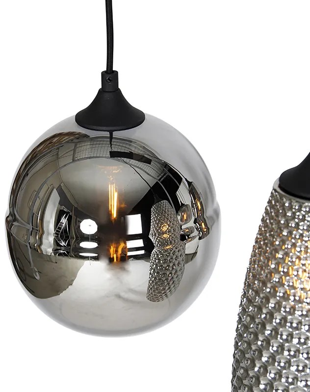 Lampă suspendată Art Deco neagră cu sticlă fumurie cu 8 lumini - Hanne