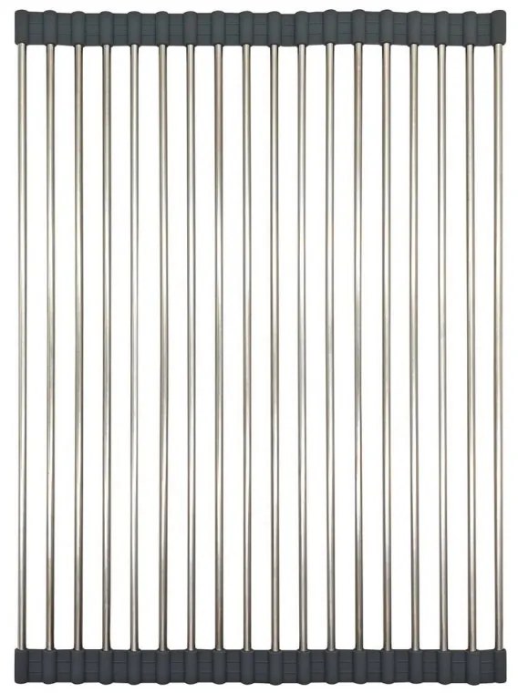 Uscator pentru vase pliabil Kinghoff KH 1903, 45x32 cm, Rezistent la coroziune, Margini din silicon, Antiderapant, Pliabil, Inox/gri