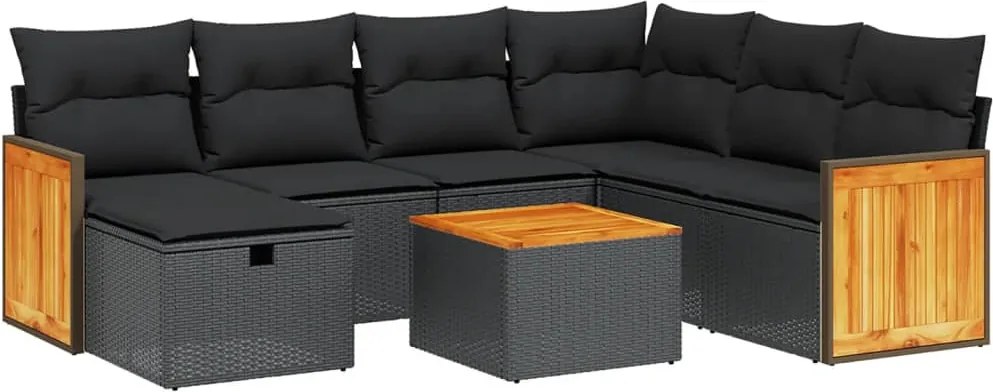 vidaXL Set mobilier de grădină cu perne, 8 piese, negru, poliratan