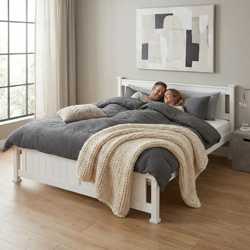 Pat cu lamele, lemn de pin/alb, 160x200, LUCAS NEW