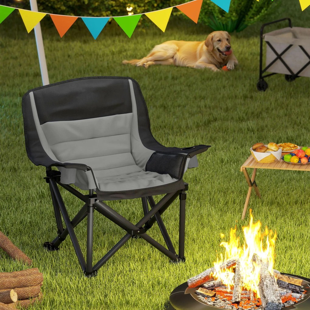 Outsunny Scaun de Camping Pliabil cu 2 Suporturi pentru Pahare și Buzunare Laterale, 99x71x103 cm, Gri | Aosom Romania