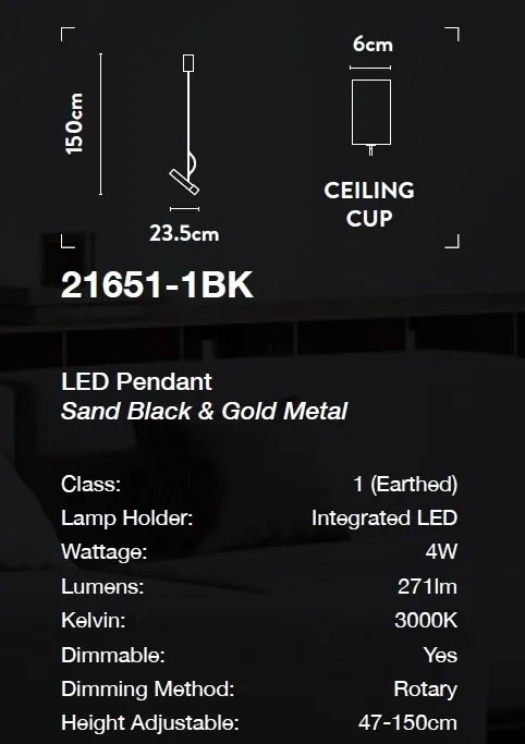 Pendul LED design minimalist Belle negru/auriu