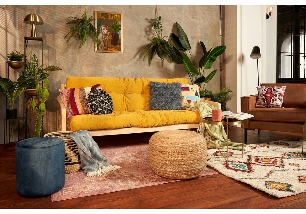 Canapea variabilă cu tapițerie din catifea reiată Karup Design Grab Raw/Pale Blue