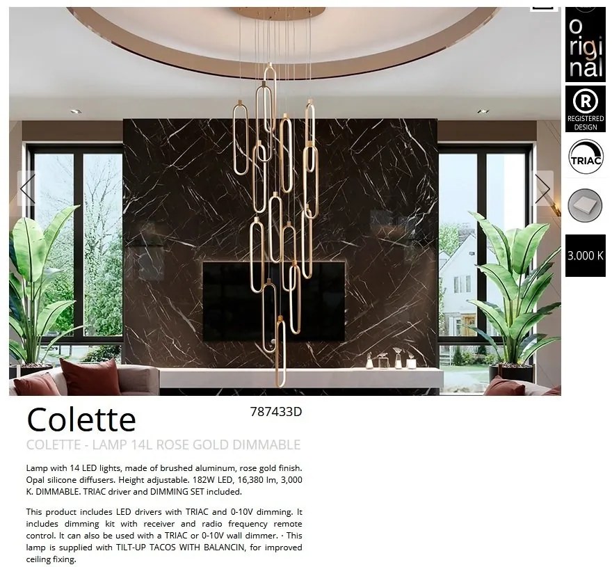 Lustra LED cu telecomanda design ultra-modern Colette 14L auriu roze