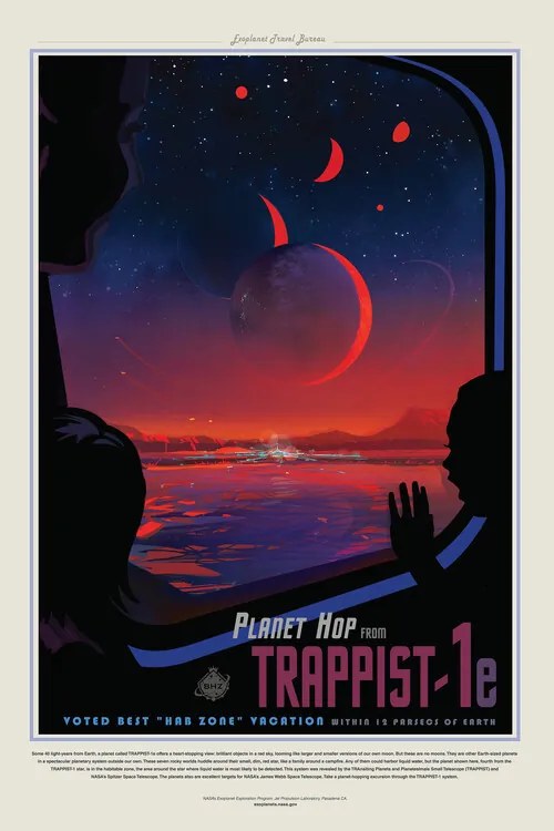 Reproducere Trappist 1E (Planet & Moon Poster) - Space Series (NASA)