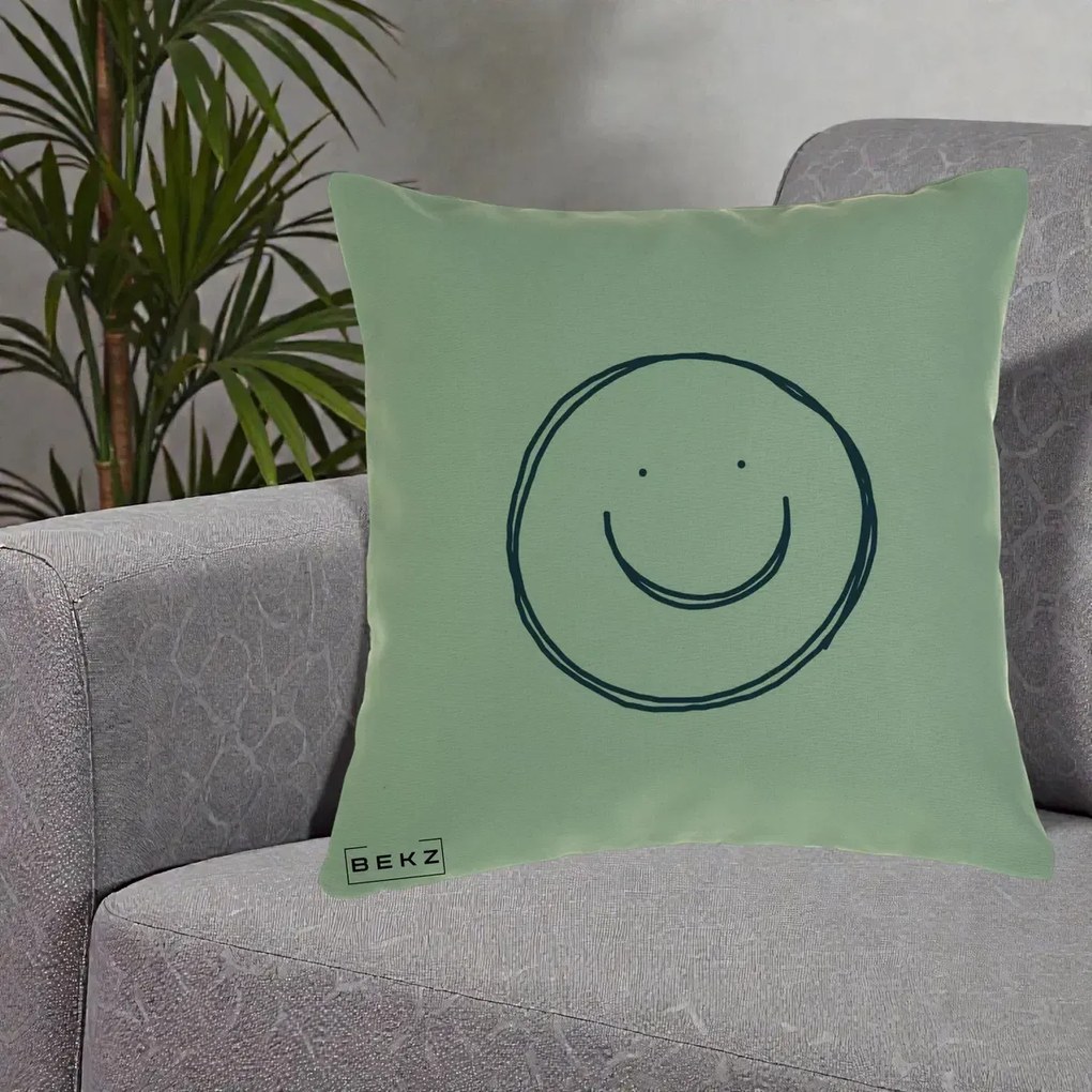 Perna Decorativa Smile Desen Minimalist, 40x40 cm, Verde, Husa Detasabila, Perna Inclusa, BEKZ®