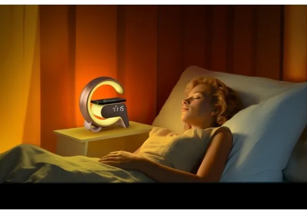 Lampă LED RGB dimabilă cu ceas deșteptător și încărcare Qi Immax 08986L 30W/230V auriu