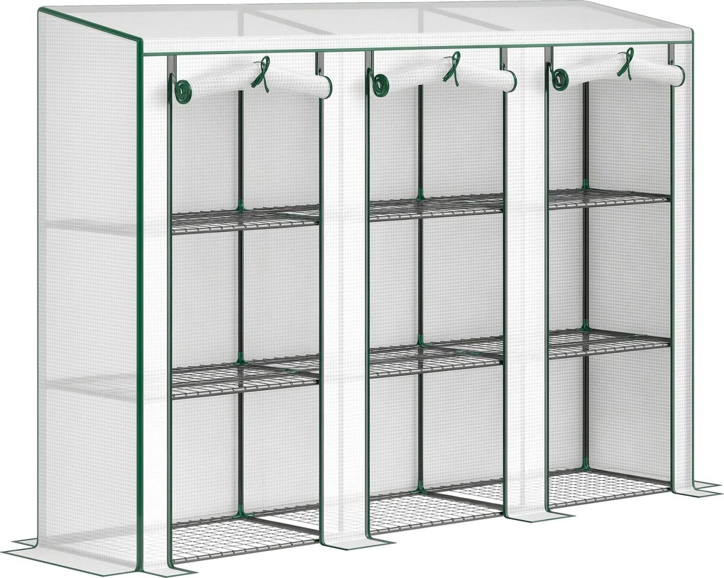 Outsunny Seră de grădină cu rafturi pe 3 niveluri seră pentru balcon 3 uși rulabile cu fermoar 215 x 46 x 151 cm alb | Aosom Romania