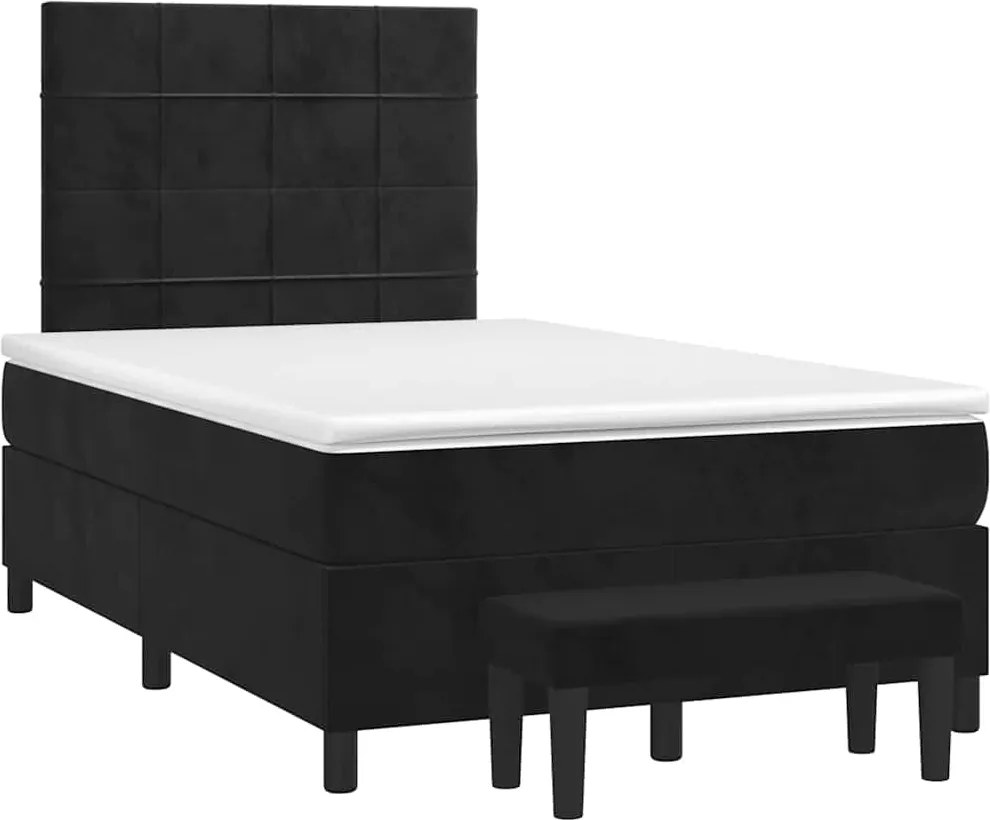 vidaXL Pat box spring cu saltea, negru, 120x190 cm, catifea