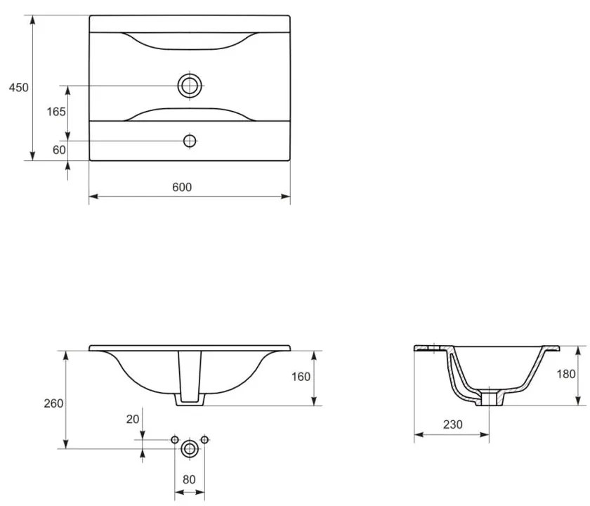 Set dulap baie suspendat 2 sertare Gracja cu lavoar Ontario inclus, 60 cm, alb