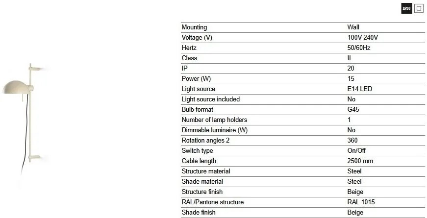 Aplica de perete mobila directionabila MATILDA bej