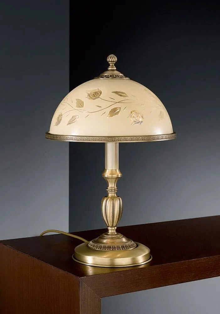 Veioza / Lampa de masa din alama cu sticla decorata design italian H-48cm 6208