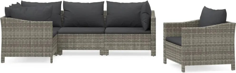 vidaXL Set mobilier de grădină cu perne, 5 piese, gri, poliratan