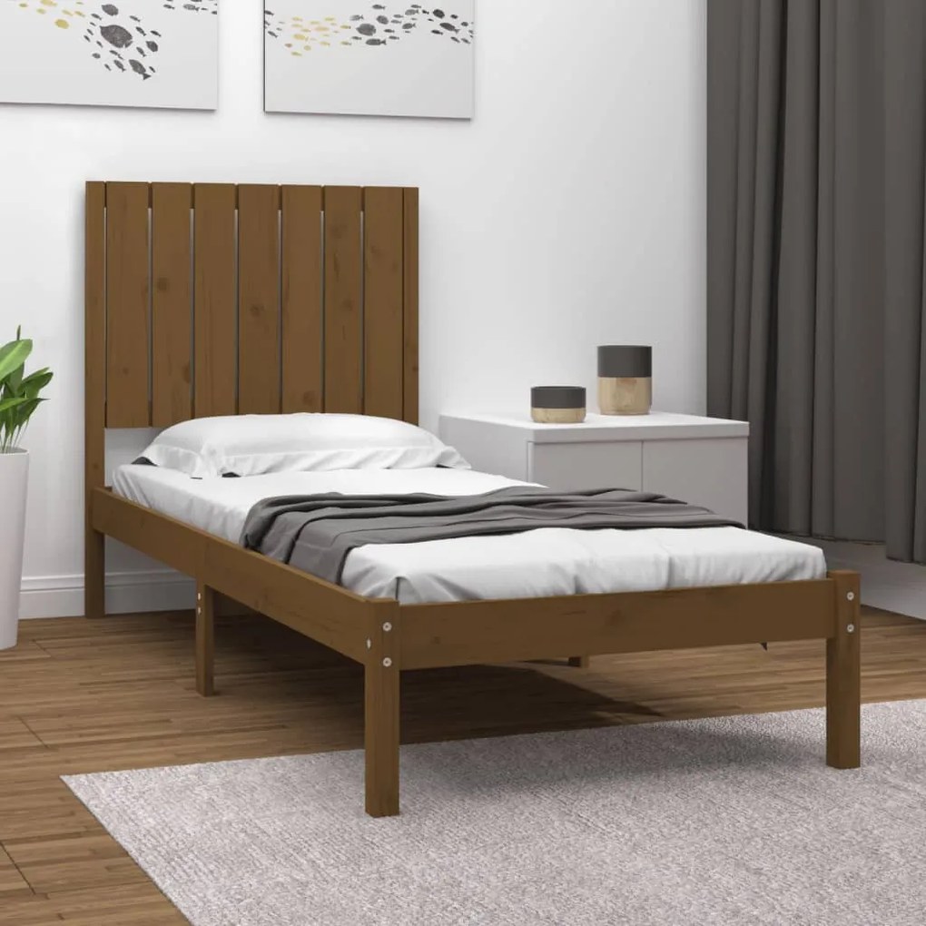 3104376 vidaXL Cadru de pat mic single, maro miere, 75x190 cm, lemn masiv